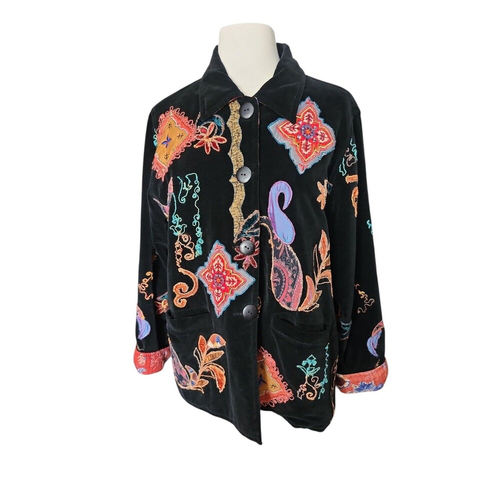 Flashback Embroidered Velvet Jacket M Vintage Reversible Art To Wear Colorful